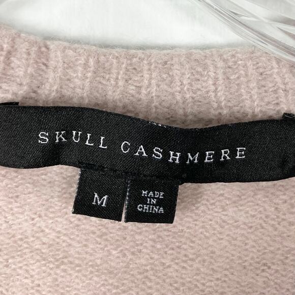 Nwot Skull Cashmere Sweater M Pink Black-Skulls Graphic V-Neck Long-Sleeve - Picture 4 of 9